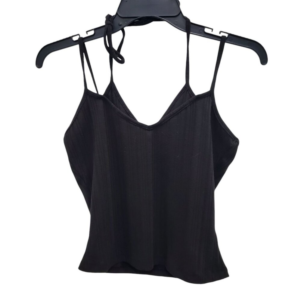 NA-KD Women's‎ Black Ribbed Knit Faux Layer 2-fer Halter Babydoll Cami Tank M